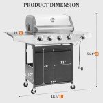 Unovivy 4-Burner Propane BBQ Grill with Side Burner