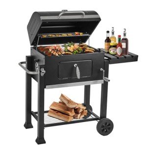 Large Charcoal Grill with Side Table for Outdoor Cooking