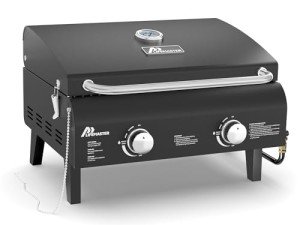 Portable Gas Grill with Dual Burners and Thermometer