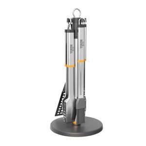 Stainless Steel BBQ Tool Set with Stand & Pan