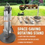 Stainless Steel BBQ Tool Set with Stand & Pan