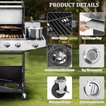 Unovivy 3-Burner Propane Gas BBQ Grill with Side Burner
