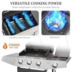 Unovivy 3-Burner Propane Gas BBQ Grill with Side Burner