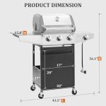 Unovivy 3-Burner Propane Gas BBQ Grill with Side Burner