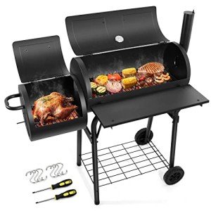 HaSteeL Charcoal Grill with Offset Smoker - Black