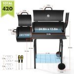 HaSteeL Charcoal Grill with Offset Smoker - Black