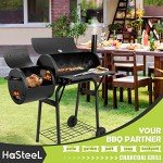 HaSteeL Charcoal Grill with Offset Smoker - Black