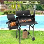 HaSteeL Charcoal Grill with Offset Smoker - Black