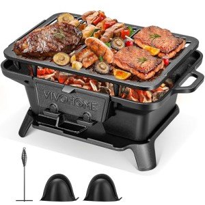 VIVOHOME Portable Cast Iron Charcoal BBQ Grill