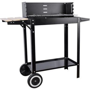 Charcoal Grill with Side Wood Board and Wheels
