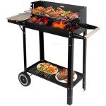Charcoal Grill with Side Wood Board and Wheels