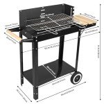 Charcoal Grill with Side Wood Board and Wheels