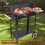 Charcoal Grill with Side Wood Board and Wheels