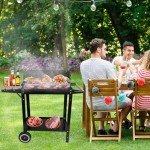 Charcoal Grill with Side Wood Board and Wheels