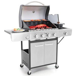Captiva Designs 4-Burner Propane BBQ Grill with Side Burner