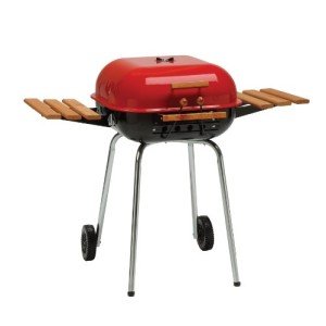 Red Americana Swinger Charcoal Grill with Side Tables