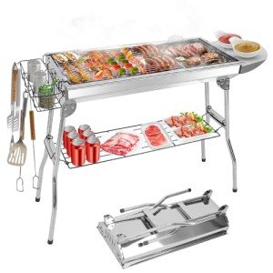 TeqHome Portable Charcoal Grill with Storage Shelf