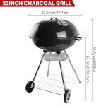 Portable 22-Inch Charcoal Kettle Grill with Wheels