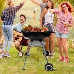 Portable 22-Inch Charcoal Kettle Grill with Wheels
