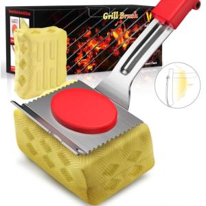 Bristle-Free BBQ Grill Brush with Scraper and Sponges