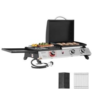 3-Burner Portable Gas Griddle with Side Burner