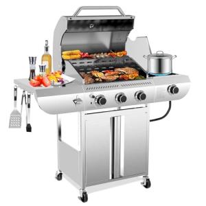 R.W.FLAME 3-Burner Propane Gas Grill with Side Burner
