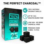 KENZ 100% Natural Coconut Charcoal Briquettes, 72 Cubes
