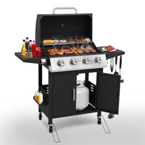 HUGROVE Propane BBQ Grill with Wheels & Spice Rack