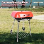 22-Inch Portable Red Charcoal Grill with Wheels