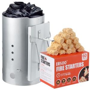 E500 Large Charcoal Chimney Starter with 60 Charcoal Pieces
