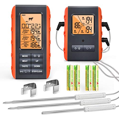 Wireless BBQ Grill Meat Thermometer: 3 Probes, 490ft