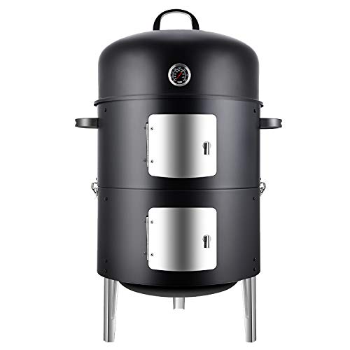 Realcook 17 Inch Steel Charcoal Smoker - Black