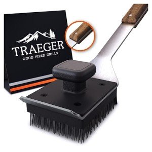 Traeger BBQ Cleaning Brush with Teak Wood Handle