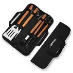 Wooded BBQ Accessories Set - Stainless Steel Tools
