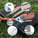 Wooded BBQ Accessories Set - Stainless Steel Tools