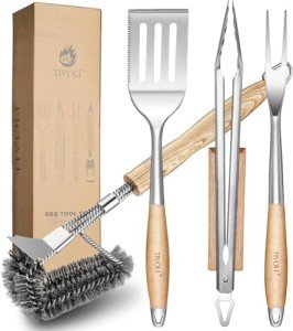 TIVOLI 4PC BBQ Tools Set with Wood Handles