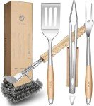 TIVOLI 4PC BBQ Tools Set with Wood Handles