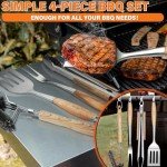 TIVOLI 4PC BBQ Tools Set with Wood Handles