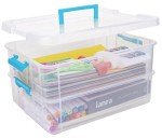 TERGOO 2 Layer Plastic Storage Containers with Lids, Multipurpose Clear Stack & Carry Box, Portable Craft Organizers and Storage Bin for Organizing Art & Craft, Sewing, Makeup, Nail Supplies (Blue)