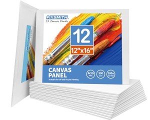 FIXSMITH Canvas Boards for Painting 12x16 Inch, Super Value 12 Pack White Blank Canvas Panels, 100% Cotton Primed, Painting Art Supplies for Professionals, Hobby Painters, Students & Kids
