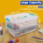 TERGOO 2 Layer Plastic Storage Containers with Lids, Multipurpose Clear Stack & Carry Box, Portable Craft Organizers and Storage Bin for Organizing Art & Craft, Sewing, Makeup, Nail Supplies (Blue)