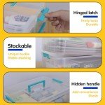 TERGOO 2 Layer Plastic Storage Containers with Lids, Multipurpose Clear Stack & Carry Box, Portable Craft Organizers and Storage Bin for Organizing Art & Craft, Sewing, Makeup, Nail Supplies (Blue)