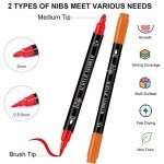 24 Colors Acrylic Paint Pens, Dual Tip Pens With Medium Tip and Brush Tip for Rock Painting, Ceramic, Wood, Plastic, Calligraphy, Scrapbooking, Brush Lettering, Card Making, DIY Crafts