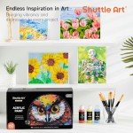 72 Pack Acrylic Paint Set, Shuttle Art 60 Colors Acrylic Paint Including Extra White Black & 12 Brushes, 2oz/60ml, Rich Pigmented, Water Proof, Ideal for Artists, Beginners on Canvas Rock Wood Ceramic