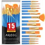 AROIC Acrylic Paint Brush Set, 15 pcs Nylon Hair Paint Brushes for All Purpose Oil Watercolor Face Body Rock Painting Artist, Small Paint Brush Kits for Kids Adult Drawing