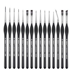 PANDAFLY Detail Paint Brushes Set, 15pcs Miniature Brushes for Fine Detailing & Art Painting - Acrylic, Oil, Watercolors & Paint by Number, Models, Face, Nail, Craft, Warhammer 40k