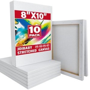 Stretched Canvas for Painting,10Pack 8X10 Inch Stretched White Blank Canvas,8 Oz Triple Primed 5/8" Profile Stretched Canvases,100% Cotton,Canvas for Painting, for Acrylics, Oils