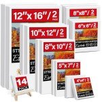 14 Packs Stretched Canvas for Painting, MultiSize 12x16, 10x12, 8x10, 5x7, 8x8, 6x6, 4x4 (2 of Each), Primed Blank Canvas for Oil, Acrylic Paint,for Beginner, Artist.