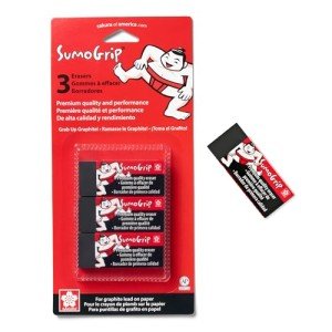 Sakura SumoGrip Block Eraser - Microporous Erasers for School, Drawing, and Writing - Black Color - Small Size B80-3 Pack
