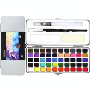 WOOCOLOR Watercolor Paint Set 50 Vivid Colors for Paingting, Travel Watercolor Kits with Palette, Brush, Sponge, Ideal for Adults, Kids, Hobbyists, Paingting Lovers, Art Supplies